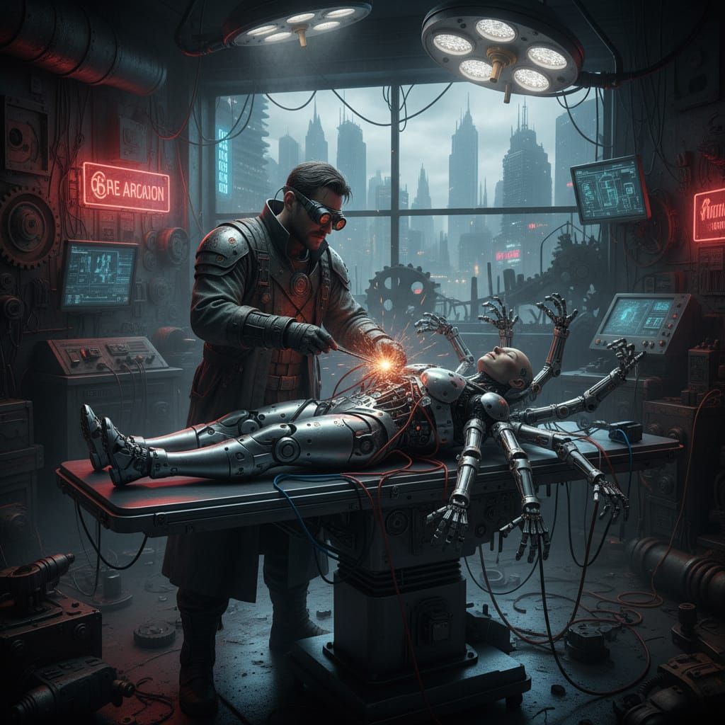 Dystopian Doctor Works on Six-Armed Cyborg Replicant