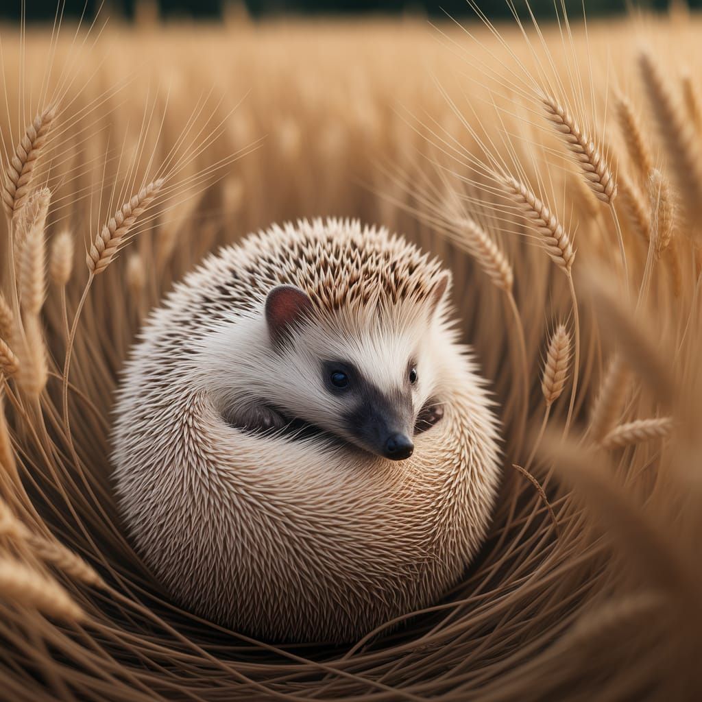 Serene Hedgehog in Golden Wheat Field