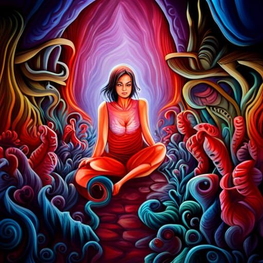 Graffiti Art Figure Ripping Chest in Cave