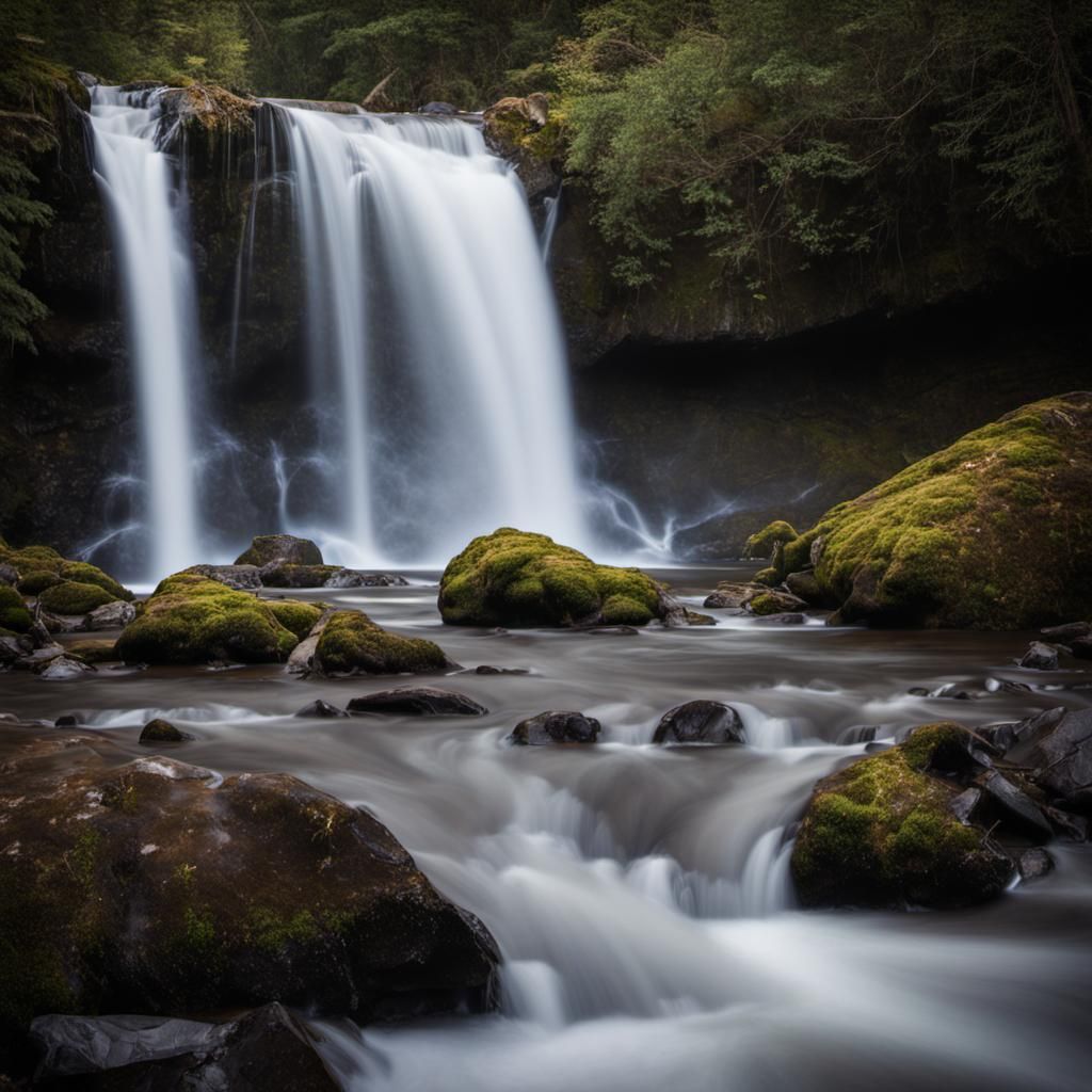 Painterly Waterfall Captured with Slow Shutter Speed