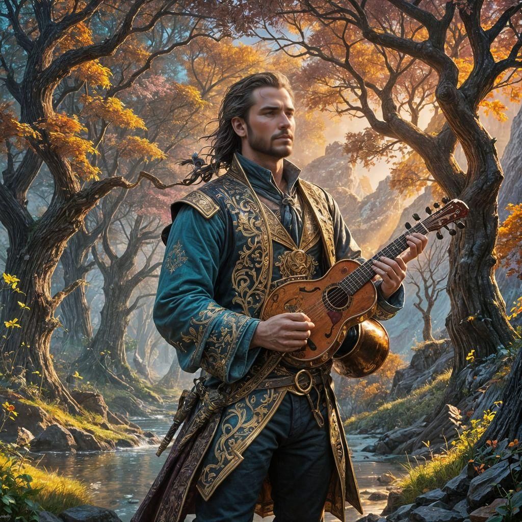Epic Fantasy Bard Casting Musical Magic