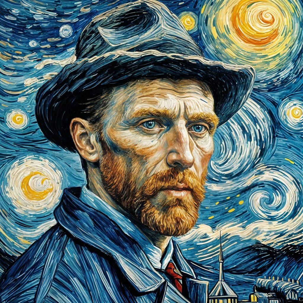 Van Gogh Self-Portrait in Starry Night Style