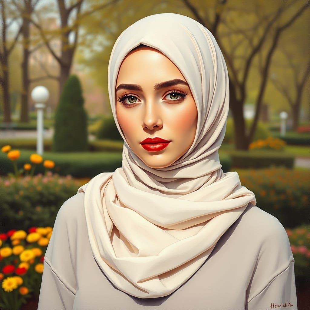 Minimalist Oil Painting of Woman in Hijab