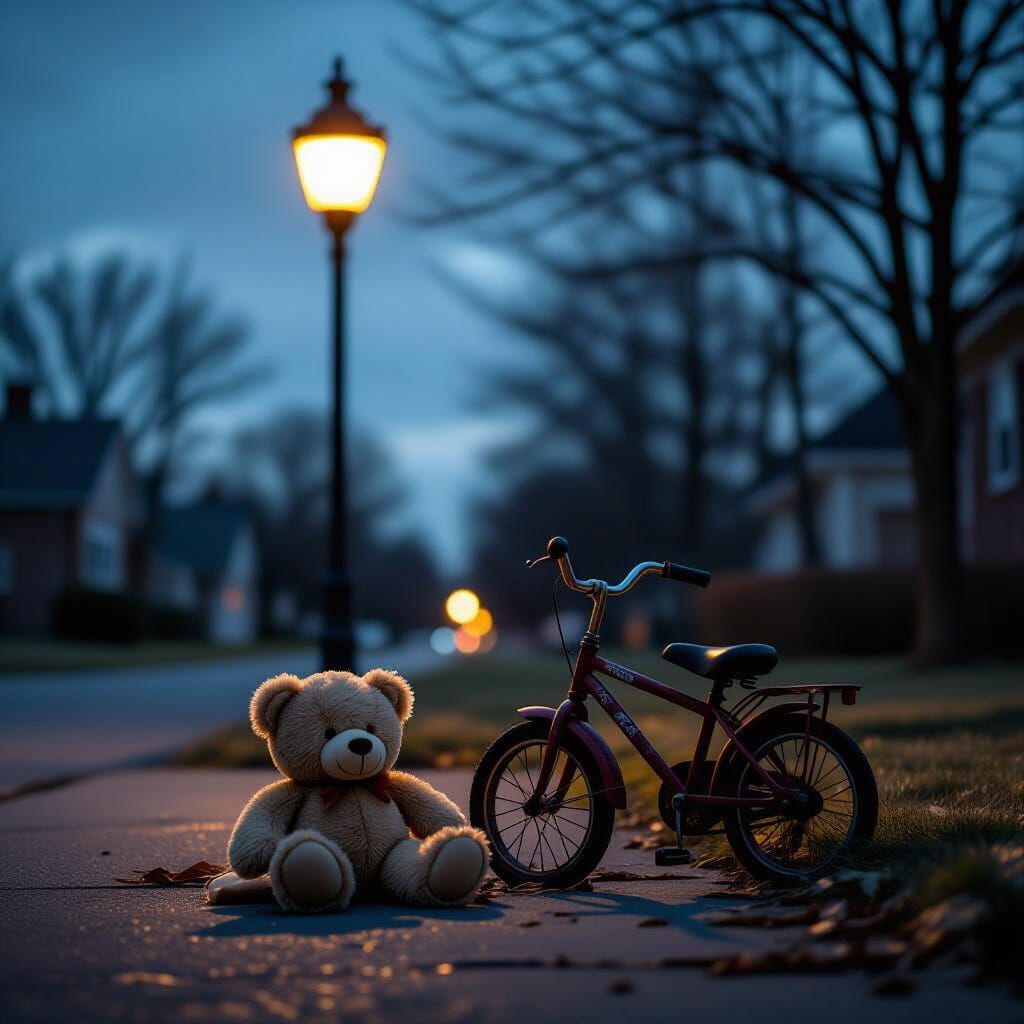 Solitary Streetlight in Darkness Illuminates Sad Scene