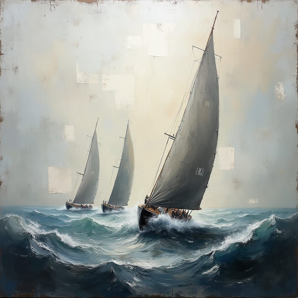 Stormy Sailboats in a Turbulent, Abstract Sea