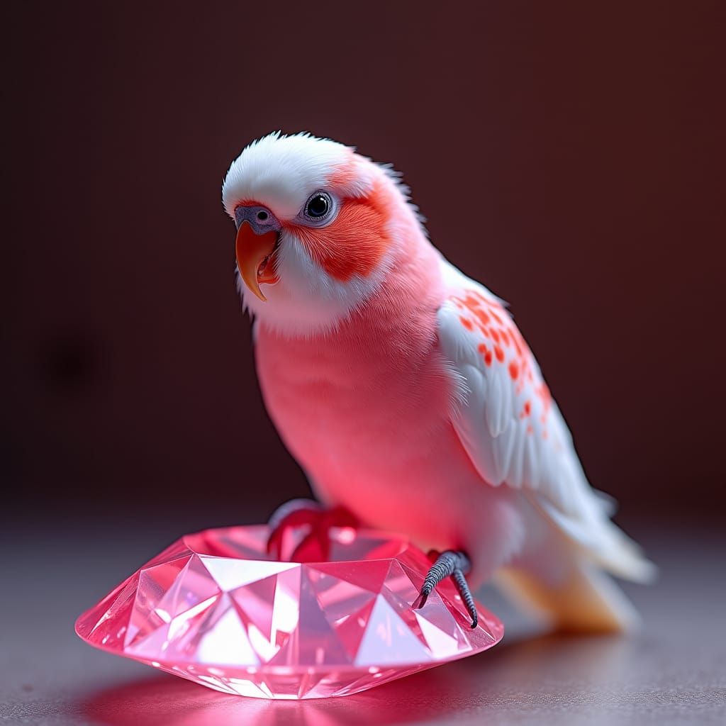 Speckled Budgerigar Parrot on Pink Diamond, Cinematic Film S...