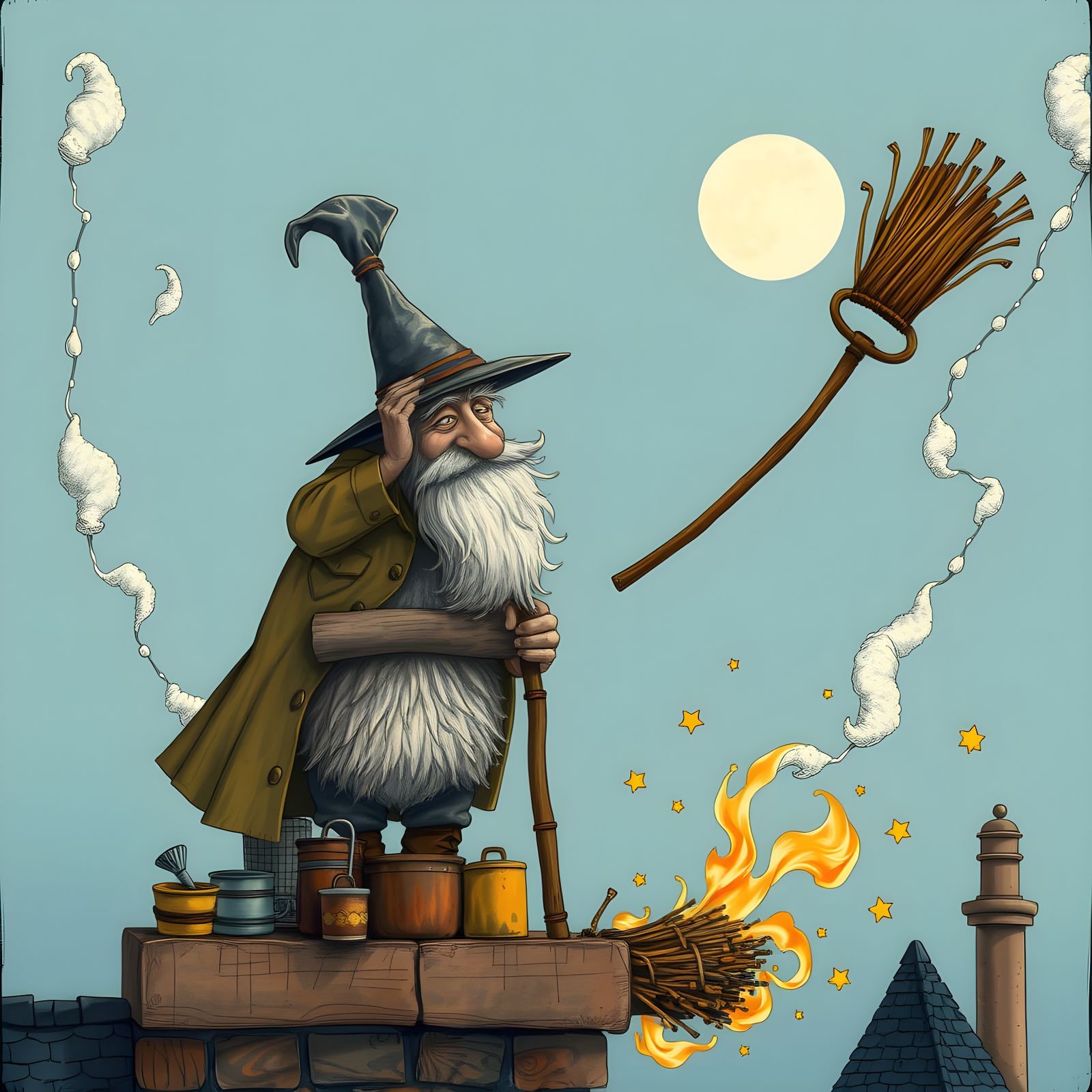 Whimsical Chimney Sweep Illustration in Modern Art Style