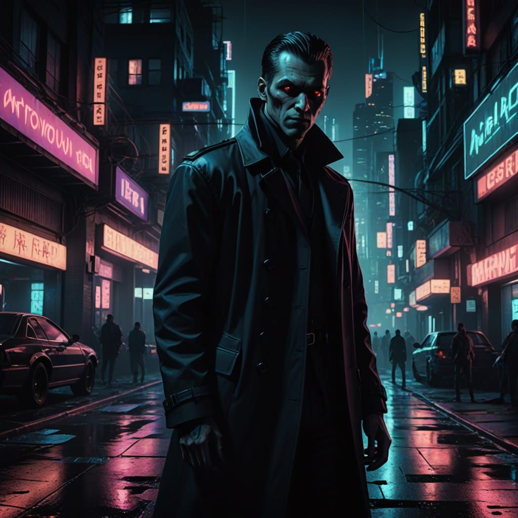 Cyberpunk Vampire in Dark, Gritty Urban Landscape