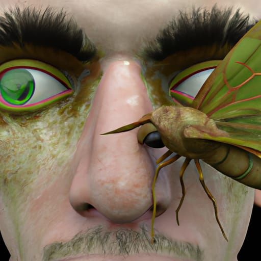 Detailed Moth Man with Ruby and Emerald Eyes