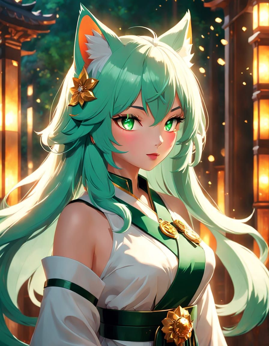 Ethereal Kitsune Girl in Golden Hour