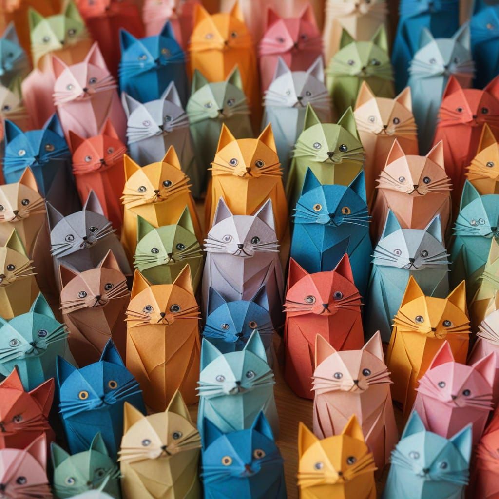 Origami Paper Cats in Soft Focus