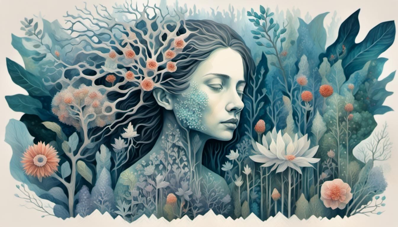 Abstract Woman in Pain: Mixed Media Art