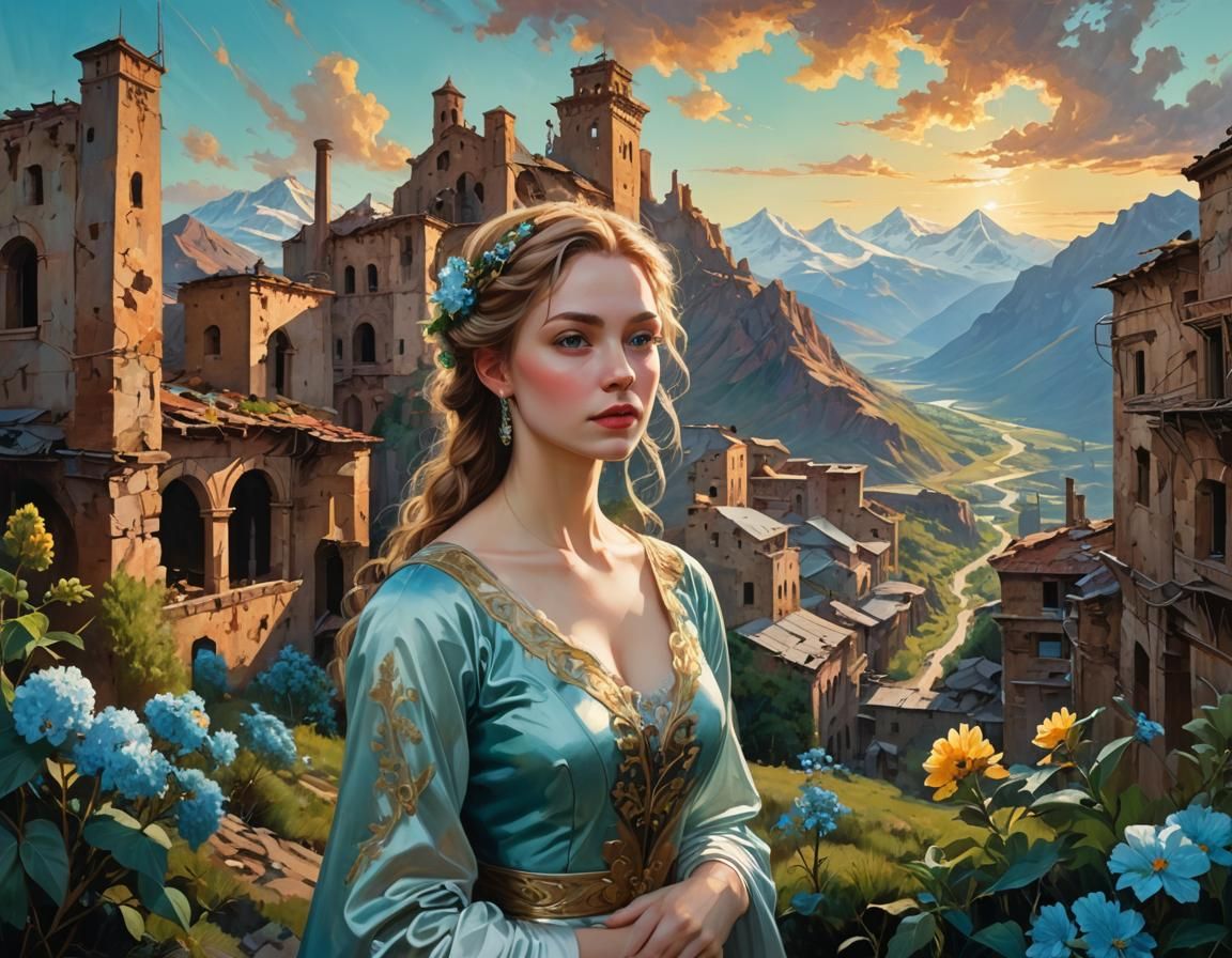 Phantasmagoric Landscape with Retrofuturistic Elements