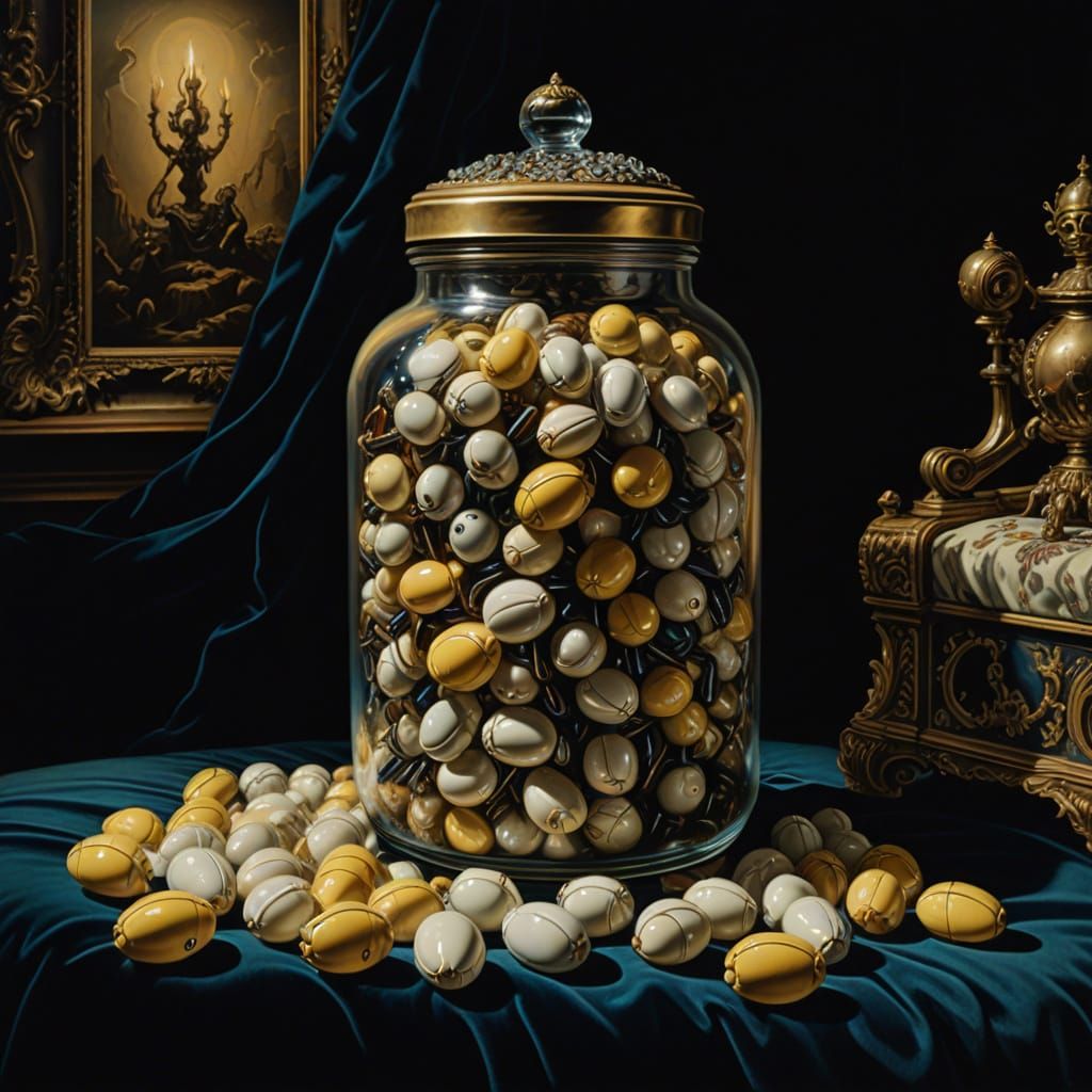 Macabre Oil Painting of Grotesque Surreal Objects