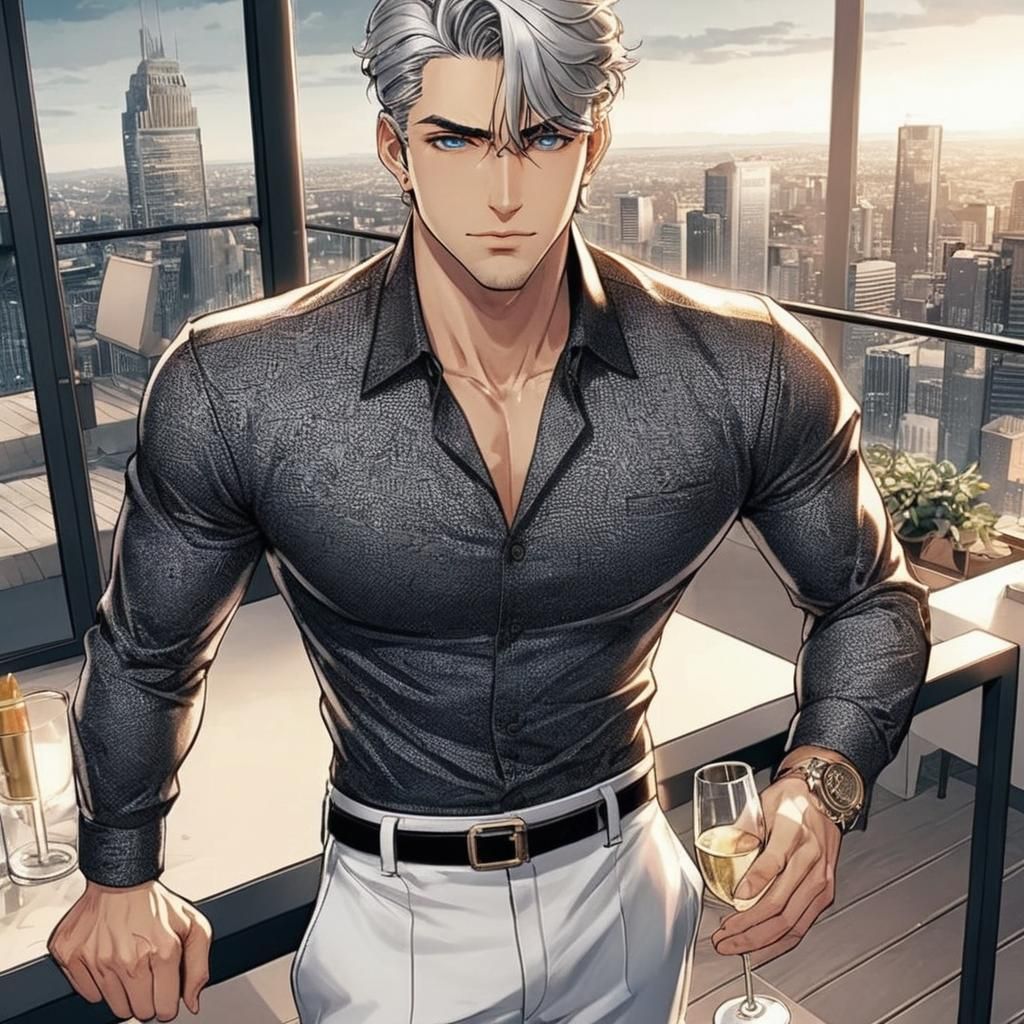 Handsome Mafia Boss with Blue Eyes and Smirk