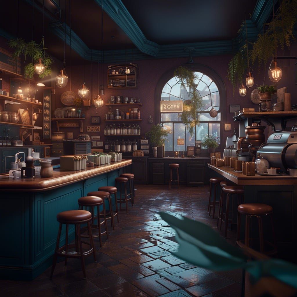 Aesthetic Coffee Shop Concept Art in 8K Resolution