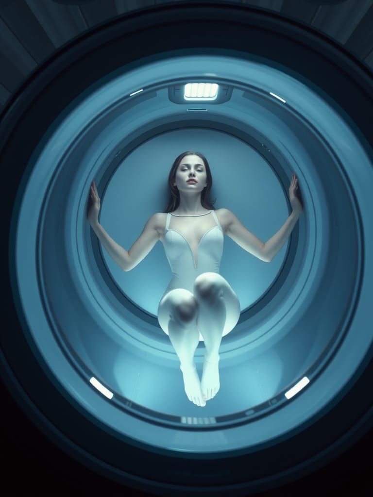 Weightless in Cryo-Sleep, a Serene Futuristic Scene