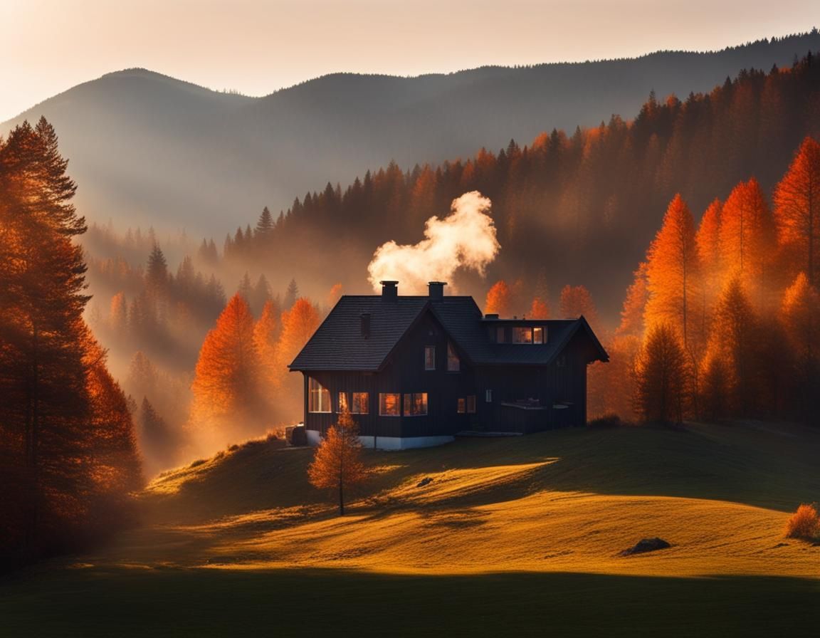 Scandinavian Autumn Sunrise Mountain Scene