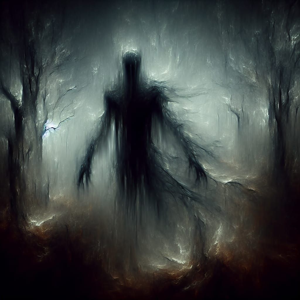 Eerie Shadow Figure Manifesting in Misty Forest