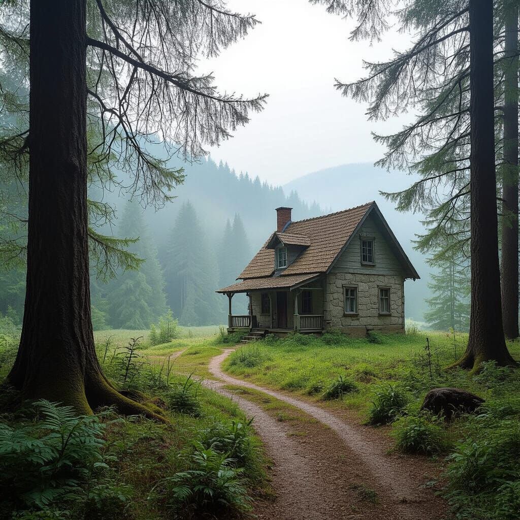 Lonely House in Vast Natural Landscape