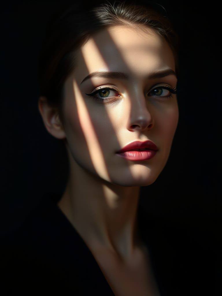 Elegant Woman Portrait with Dramatic Light and Shadow