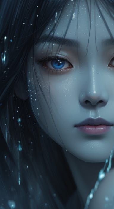 Ethereal Korean Goddess in Rainy Twilight
