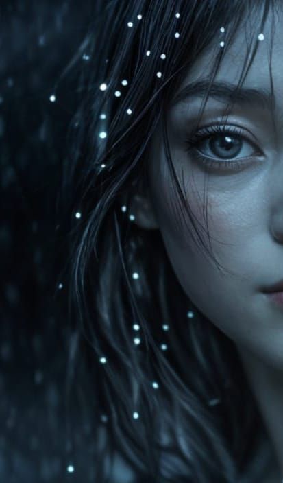 Ethereal Korean Goddess in Rainy Twilight