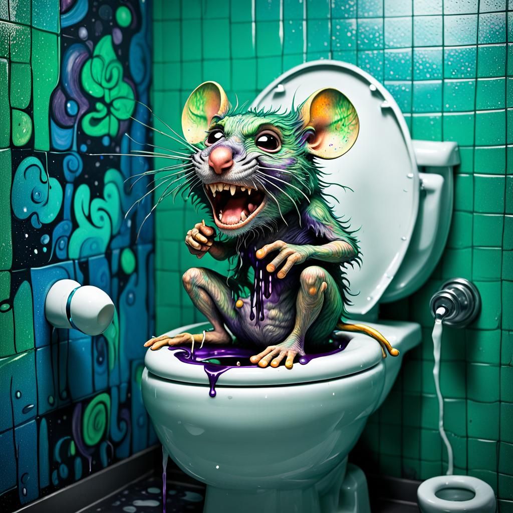 Angry Chibi Mouse on Toilet, Psychedelic Art