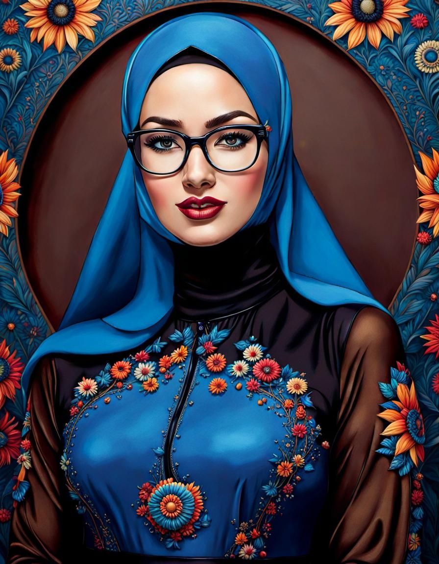 Psychedelic Portrait of a Hijabi Woman in Pop Art Style