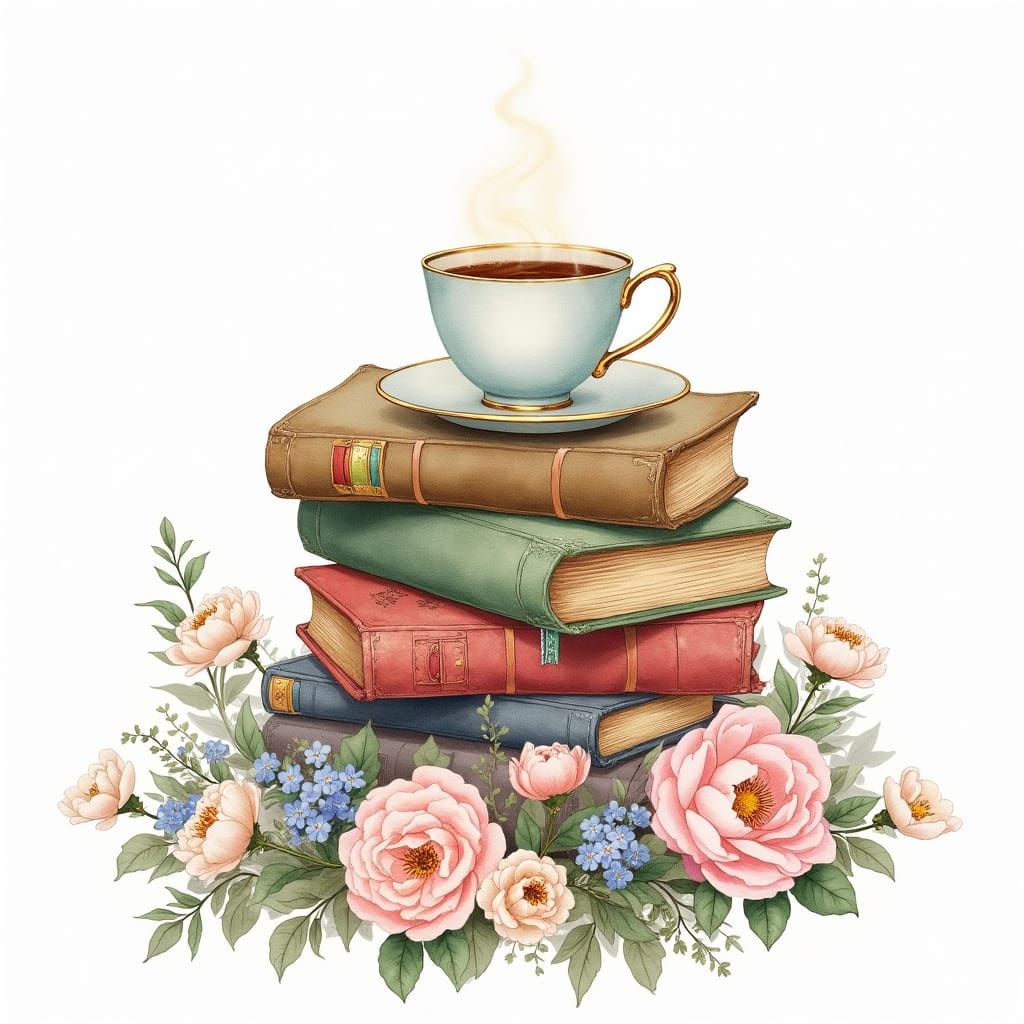 Vintage Leather-Bound Books in Whimsical Watercolor