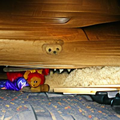 Frightened Teddy Bear Hiding Under Bed