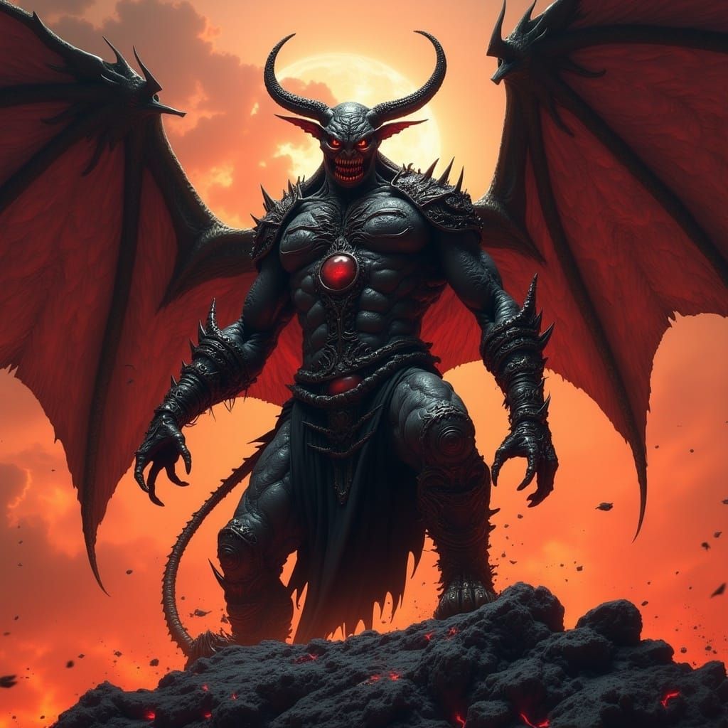 Dark Gothic Demon Orc with Outstretched Wings