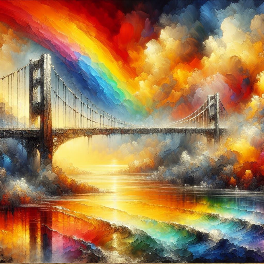 Rainbow Bridge at Sunset in Early 20th-Century Style