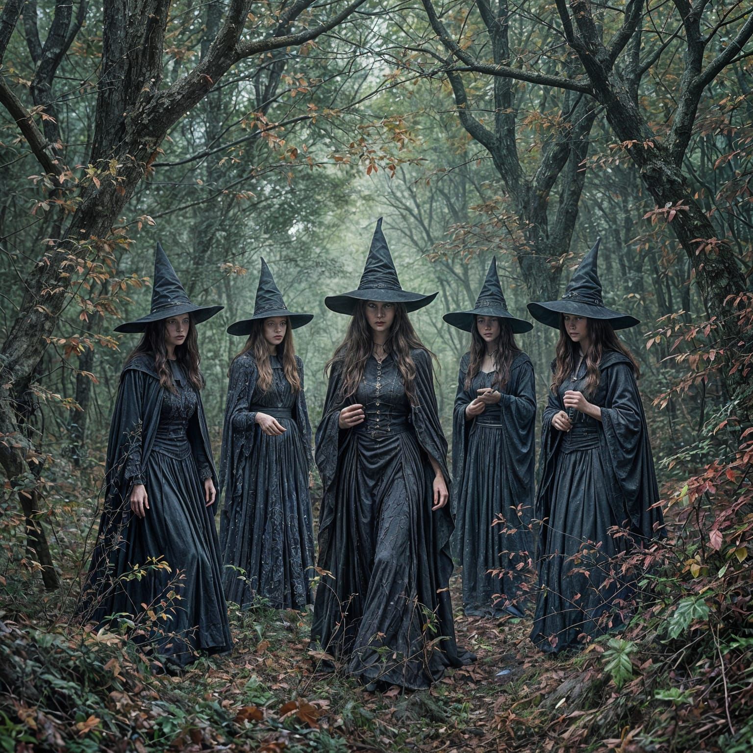 Ethereal Witch Coven in Woods