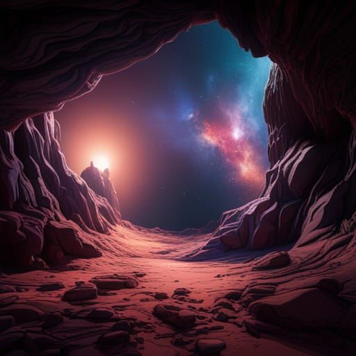 Cave Floating in Space: Detailed Matte Painting