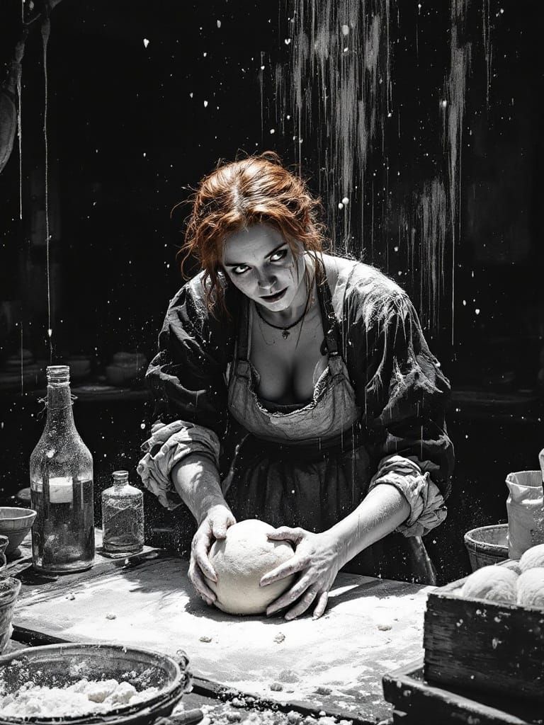 1500s Baker with Flour in Dramatic Noir Lighting