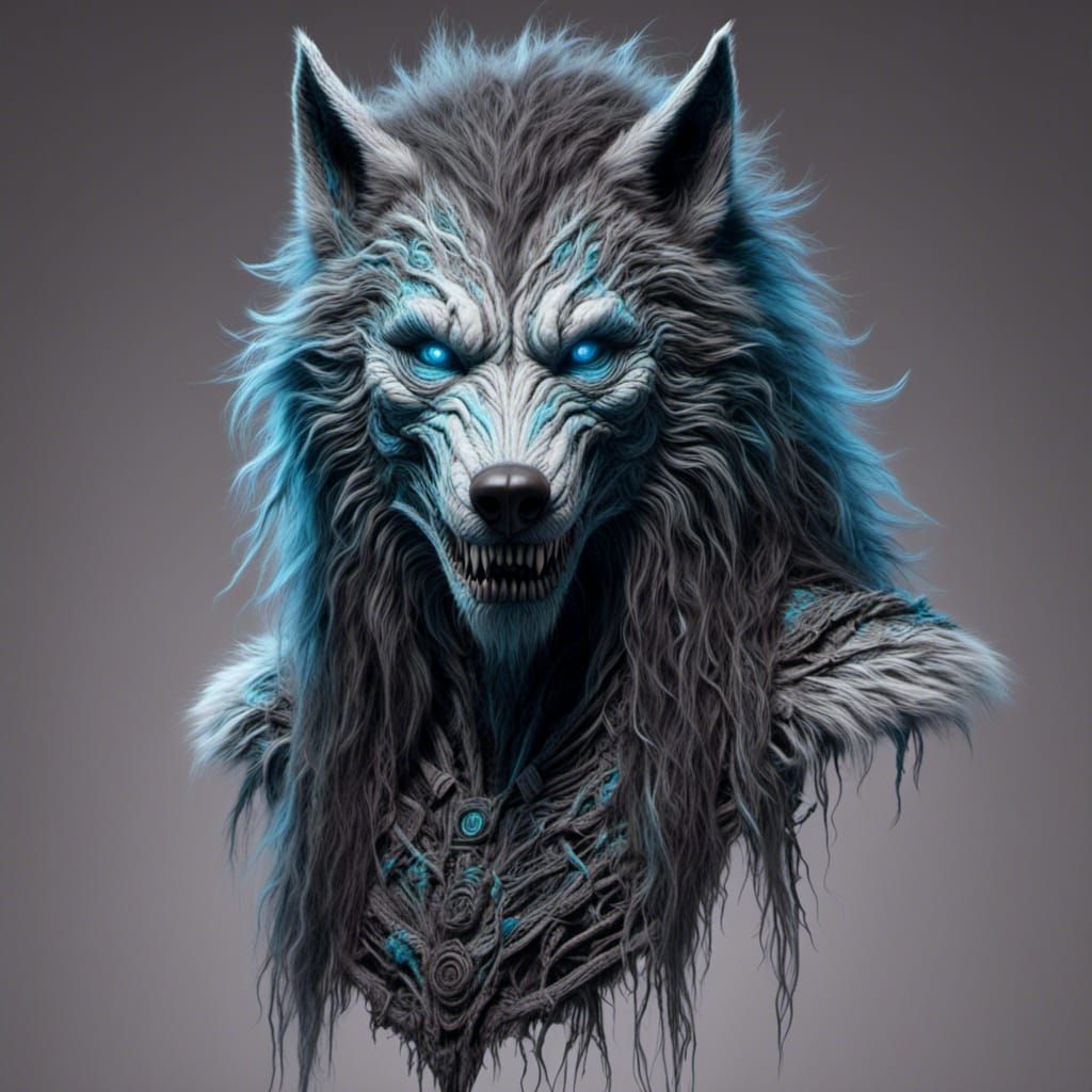 Hyperrealistic Female Wolf White Walker Hybrid in Dark Fanta...