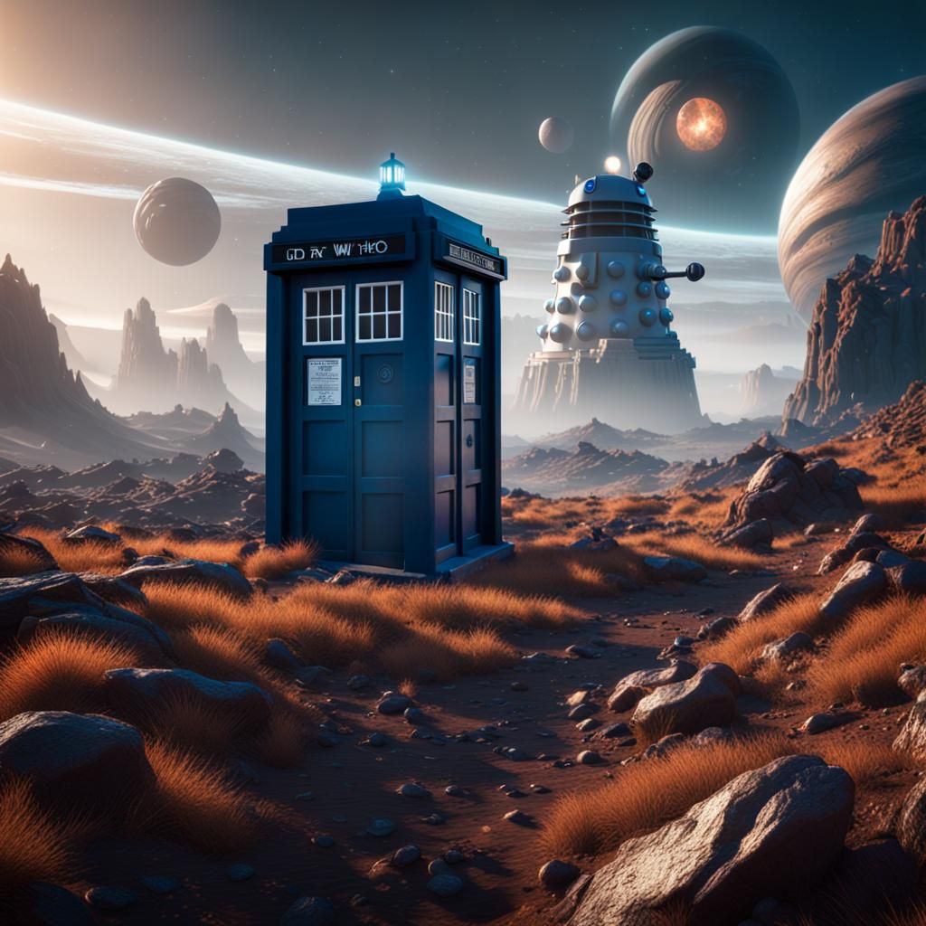Dr. Who: Eerie Planet with Tardis and Dalek