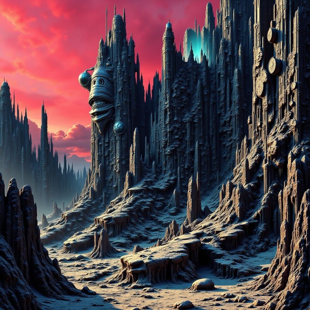 Brutalist Mountain Hideout in Moebius Style