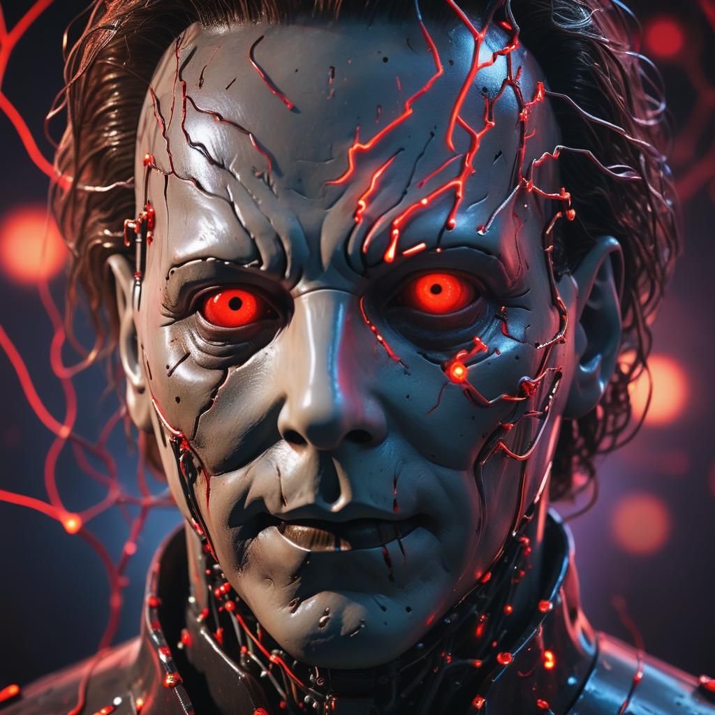 Cyborg Michael Myers in Cosmic Surrealism Style