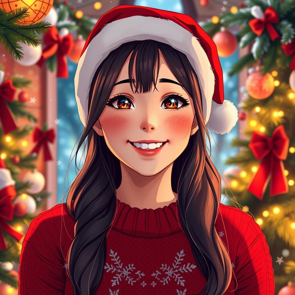 Joyful Winter Wonder Girl in Vibrant Red