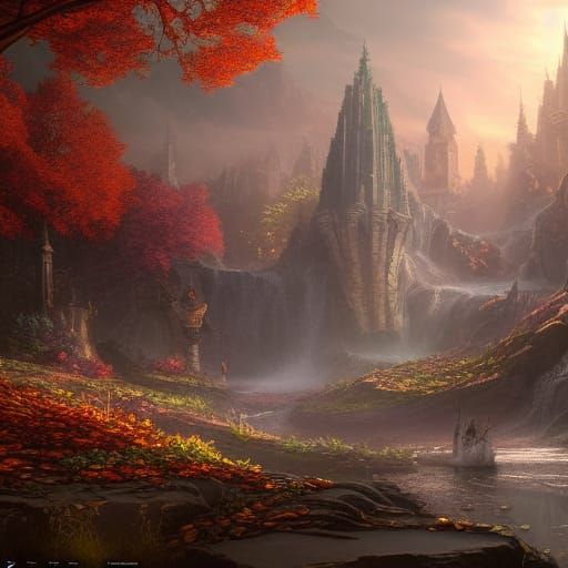 Detailed Matte Painting of Falling Leaves