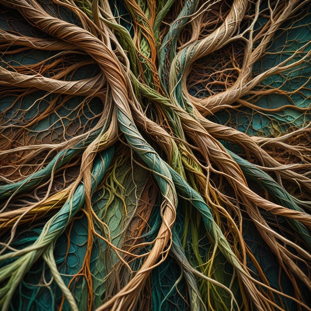 Interconnected Thread Forms in Organic Surrealism Style