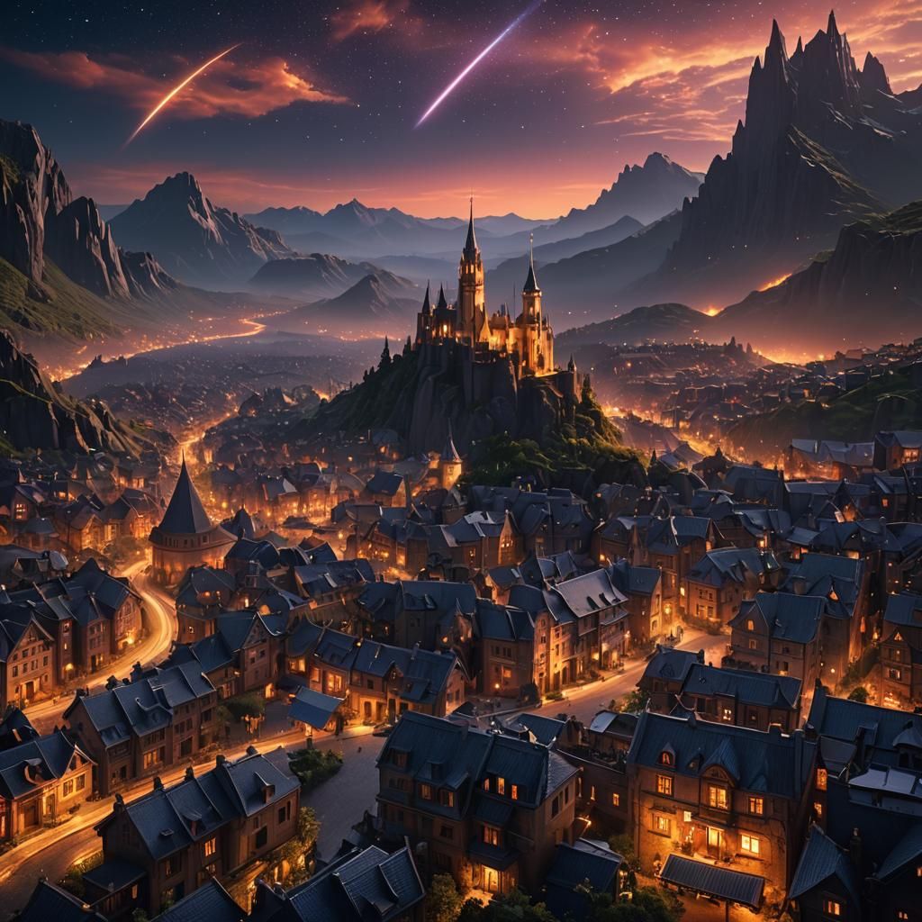 Shooting Star Across Midnight Sky: Fantasy Concept Art