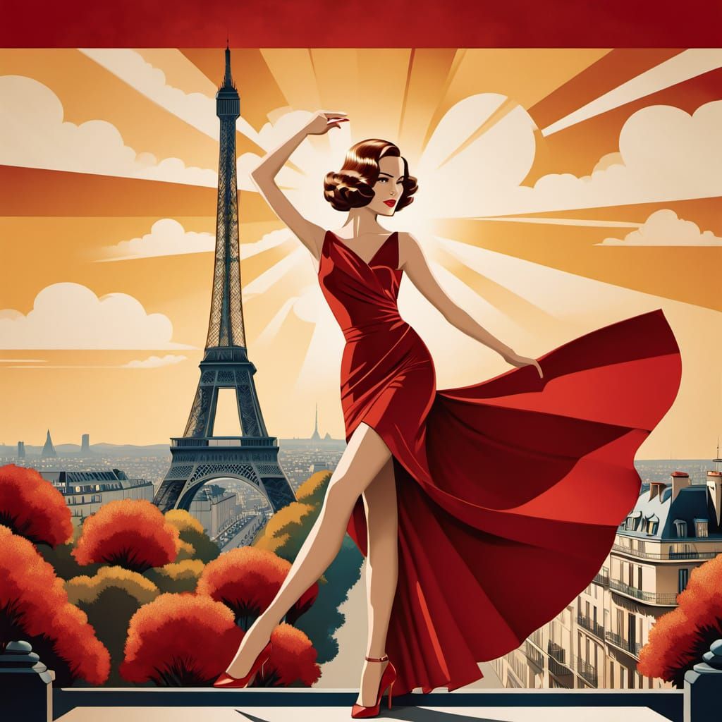 Art Deco Woman Promoting a Parisian Getaway