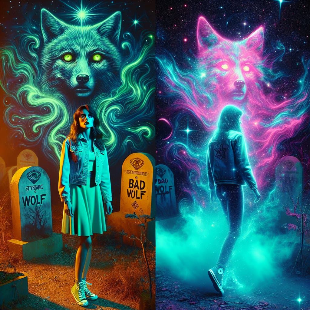 Neo-Expressionist Angel in Cosmic Graveyard