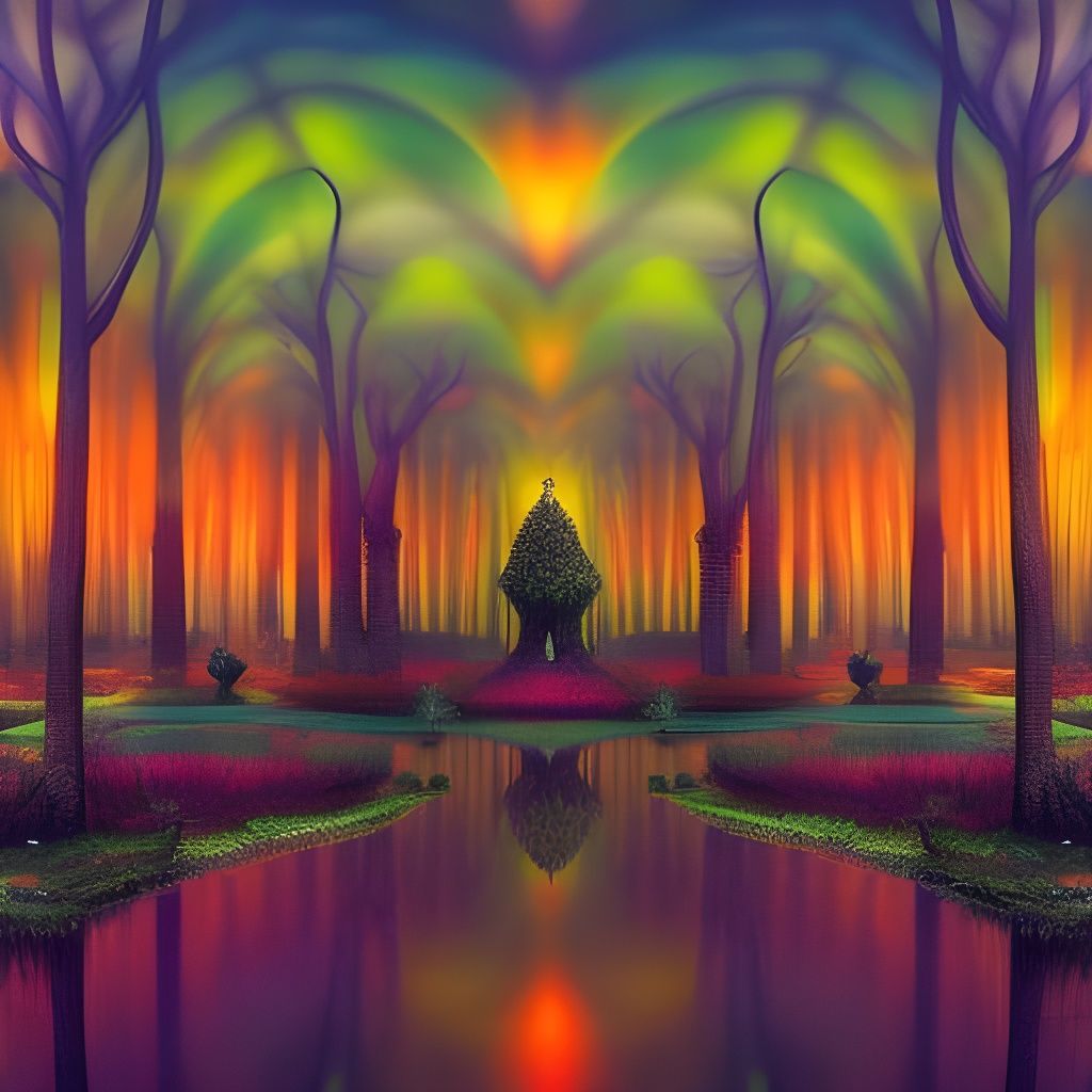 Ominous Psychedelic Forest with Mirror Pond
