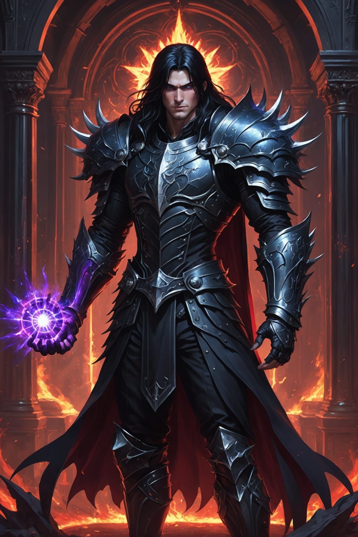 Shadow Warlock Casting Spell in Gothic Throne Room