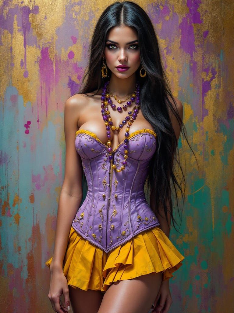 Mardi Gras Pin-Up in Impasto and Sfumato Style