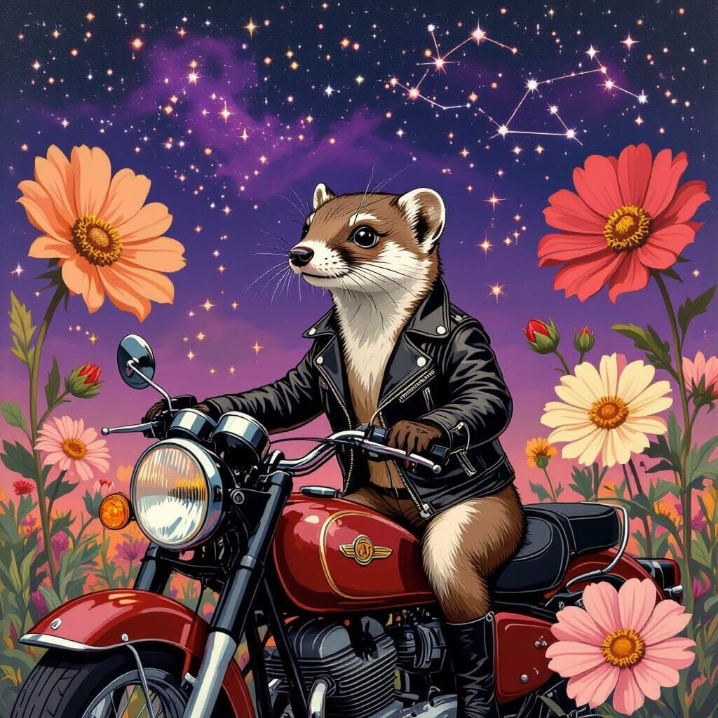 Stoat Biker in Pop Art Constellation Sky